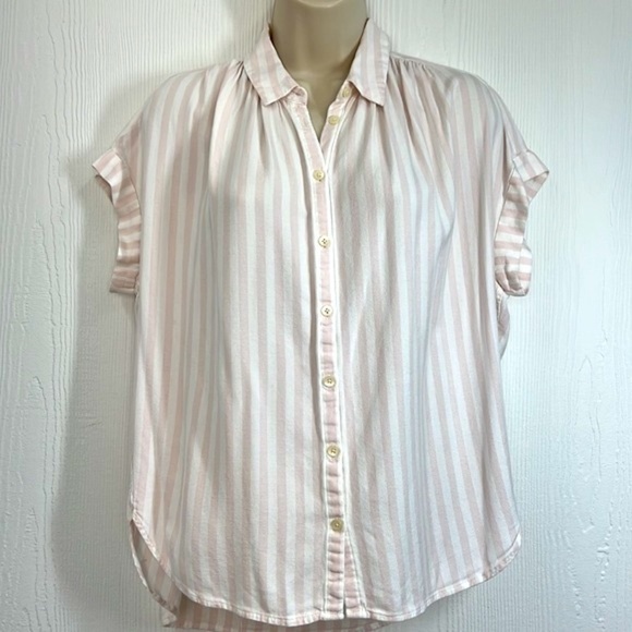 Madewell - Central Pink And White Soft Striped Button Down Rolled Sleeve Top SM - Picture 3 of 11